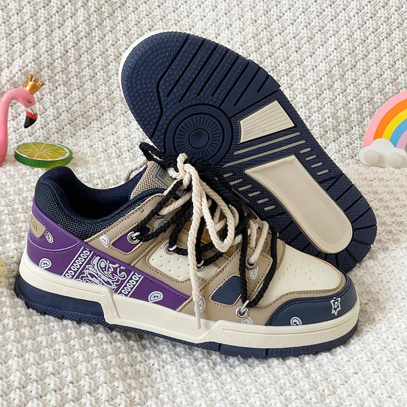 Black Friday Amozae 2022 New Designer Women Sport Shoes Personality Lace Up Vulcanized Sneakers Women Flat Shoes Fashion Luxury Casual Shoes Couple