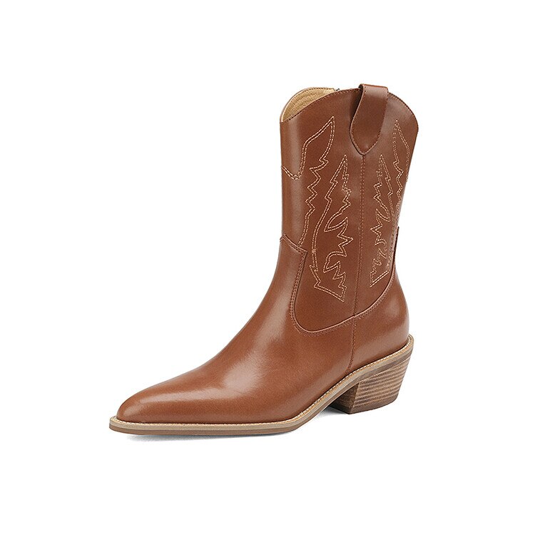 flowersverse Autumn New Pointed Toe Embroidered Western Cowboy Boots Fashion Women Shoes Female High Heels Chunky Heels Shoes For Women