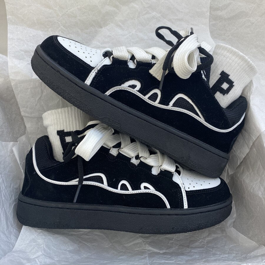 Black Friday Amozae Black Women's Vulcanize Shoes Couple Sneakers Women's Flat Shoes Designer Lace Up Women Sport Shoes Casual Footwear Plus Szie 44