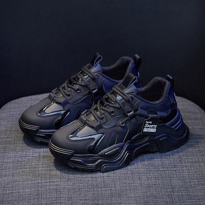 flowersverse New Black Sneakers Casual Vulcanized Shoes Woman High Platform Sneakers Lace Up White Sneakers Women Increasing Torre Shoes