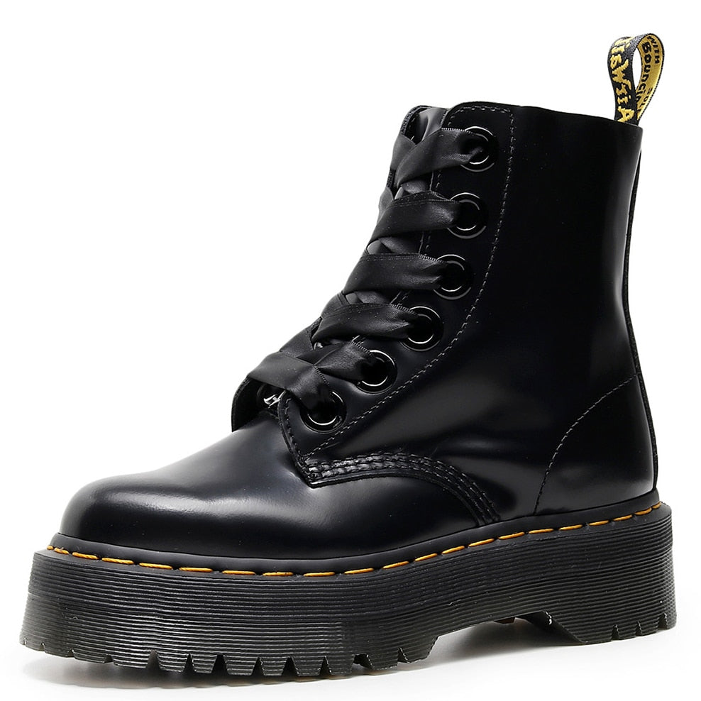 Amozae Women Platform Boots New Winter Ladies Heighten Punk Boot Female Chunky Shoes Bright Leather Flat Heels Booties Botas Mujer