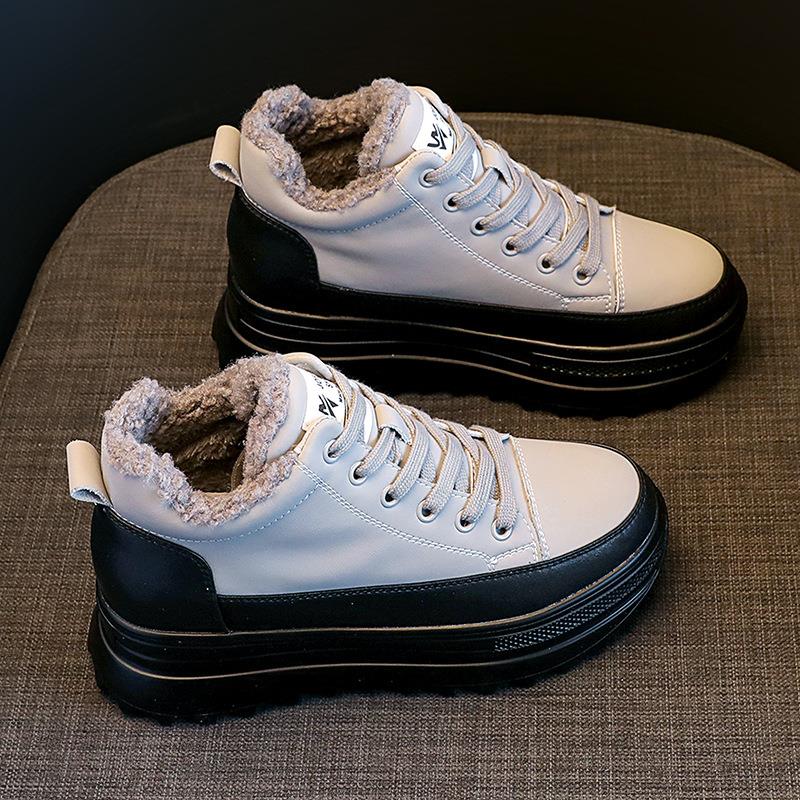 Amozae 7Cm High Platform Shoes Wedge Sneakers Chunky Shoes Platform For Women Genuine Leather Women Casual Shoes Winter Fur Flats