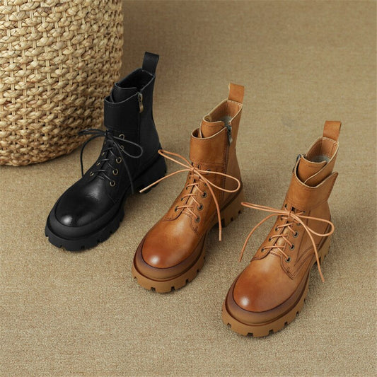 flowersverse Autumn Winter Women Boots Round Toe Side Zipper Women Shoes Chunky Heels Shoes For Women Casual Short Boots Platform High Heels