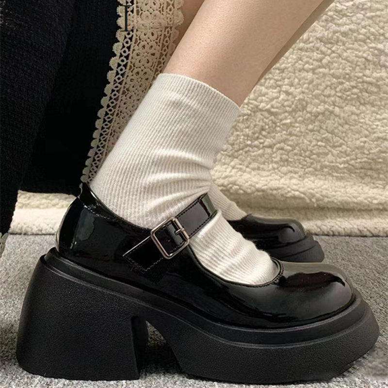 flowersverse - Platform Mary Jane Shoes New Women's Shoes Women Thick Heels Trendy Street Lolita Shoes Round Toe Ankle Strap Shoes Pumps