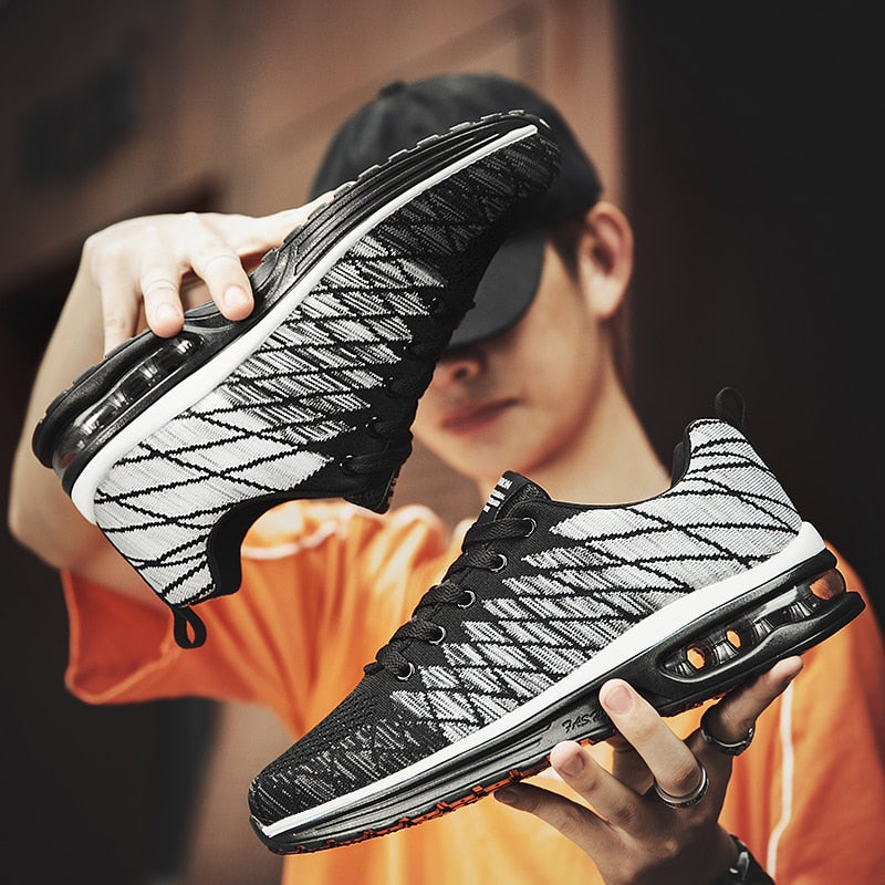 Amozae Unisex Breathable Air-Cushion Sneakers Flying Woven Lace-Up Outdoor Casual Running Shoes Zapatillas Hombre