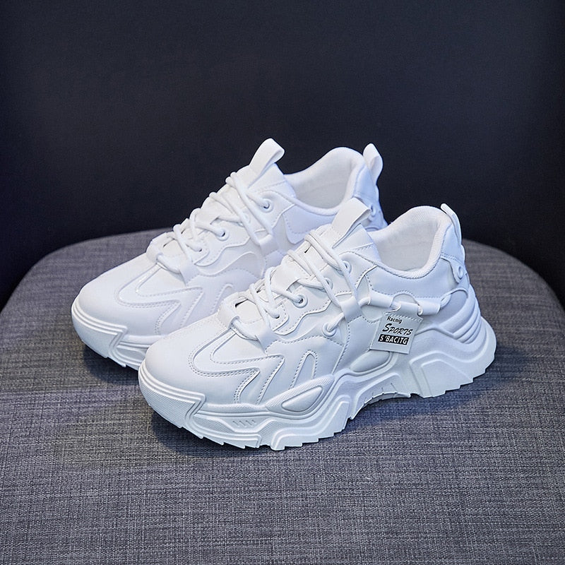 flowersverse New Black Sneakers Casual Vulcanized Shoes Woman High Platform Sneakers Lace Up White Sneakers Women Increasing Torre Shoes