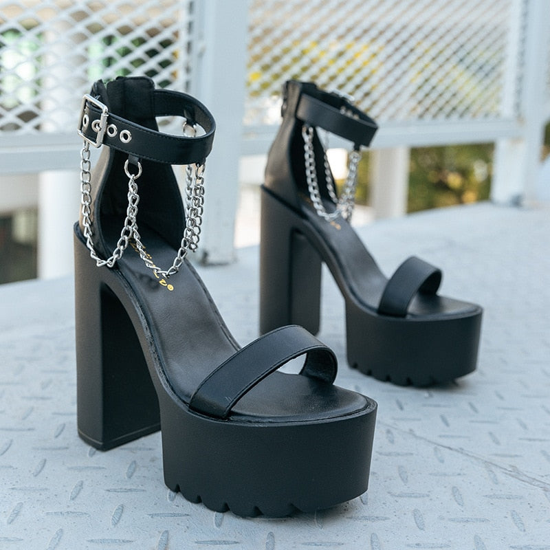 Amozae Summer Women's Sandals 2022 Fashion Open Toe Platform High Heel Punk Cool Party Luxury Chain Women's Shoes Szpilki Damskie