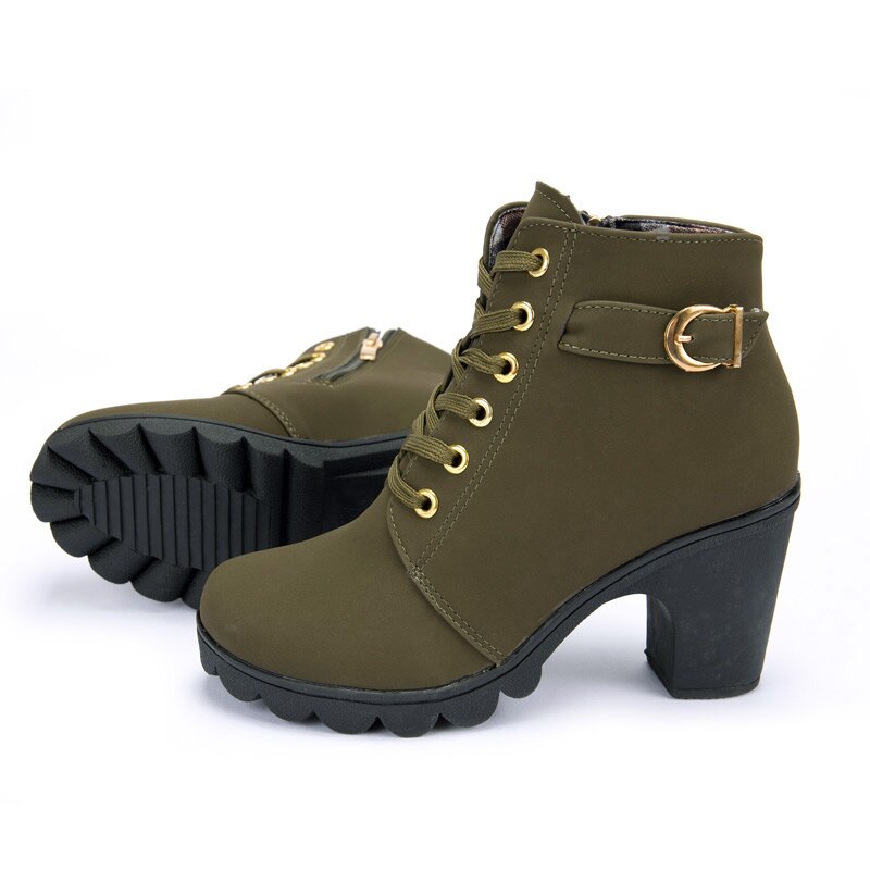 Amozae 2022 New Spring Winter Women Pumps Boots High Quality Lace-Up European Ladies Shoes PU High Heels Boots Fast Delivery