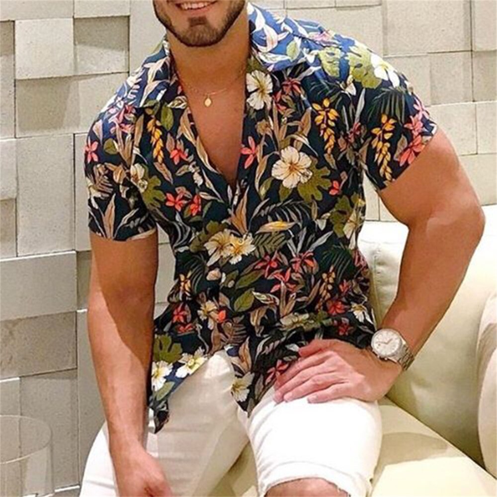 flowersverse New Luxury Social Shirts For Men Casual Floral Print Short-sleeved Tees Summer Loose Simple Tops Lapel Shirt Men's Clothing