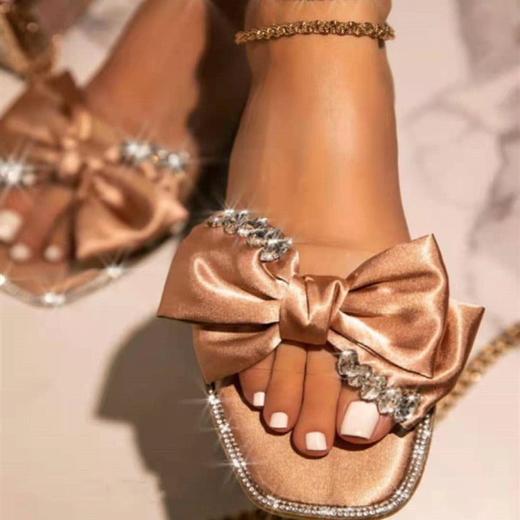 Amozae Summer Women Flat Slippers Butterfly Rhinestones Woman Slides Sandals Female Open Toe Shoes Casual Slipper Chaussure Femme