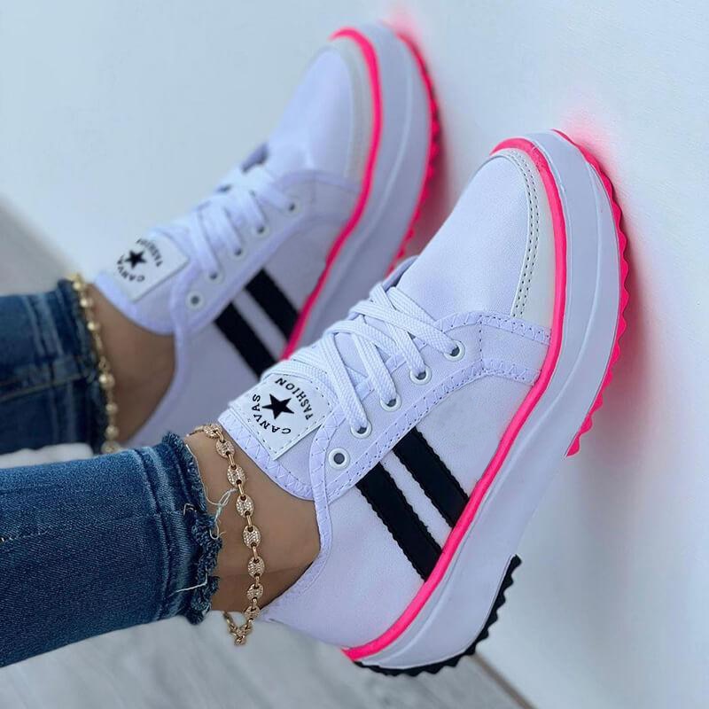 Amozae 2022 Summer Platform Women's Canvas Sneakers Casual Running Walking Ladies Shoes Flat Platform Round Toe Increasing Footwear