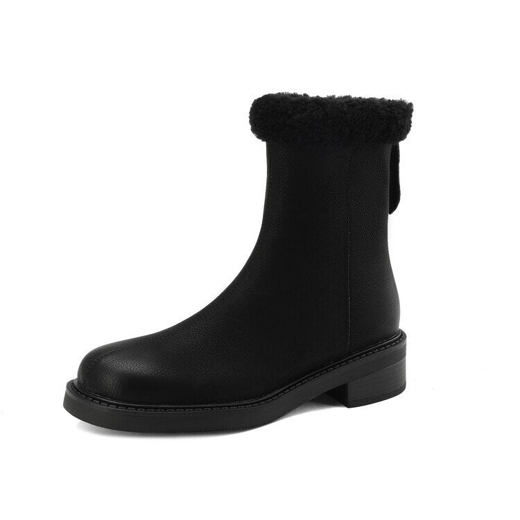 flowersverse New Winter Ankle Boots Women Chunky Heels Round Toe Boots Casual Shoes For Women Thermal Plush Boots Simplicity Women Boots