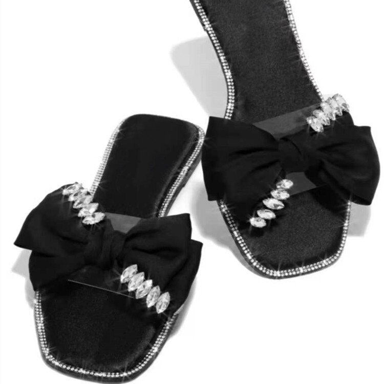 Amozae Summer Women Flat Slippers Butterfly Rhinestones Woman Slides Sandals Female Open Toe Shoes Casual Slipper Chaussure Femme