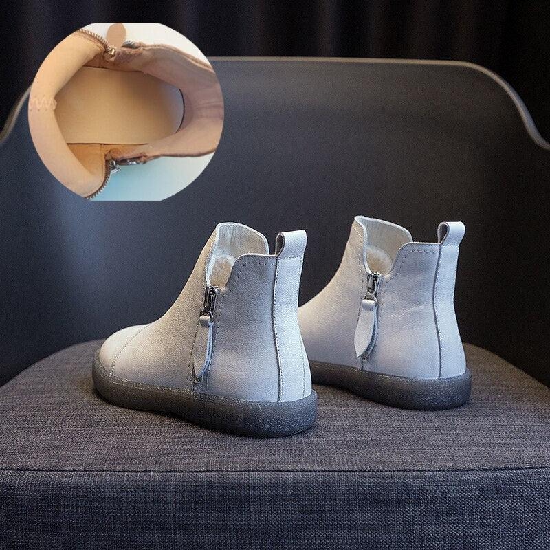 Amozae Fujin Spring Genuine Leather Cow Women Ankle Boots Waterproof Slip On Super Comfortable Booties Autumn Winter Shoes Non Slip