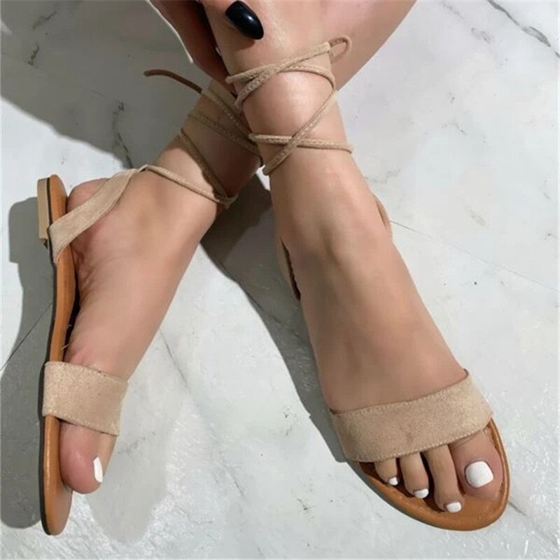 Amozae Summer Shoes For Women Sandals Fashion Straps Ladies Pen Toe Shoes Woman Round Toe Flat Casual Sandal Outside Female Sandalias