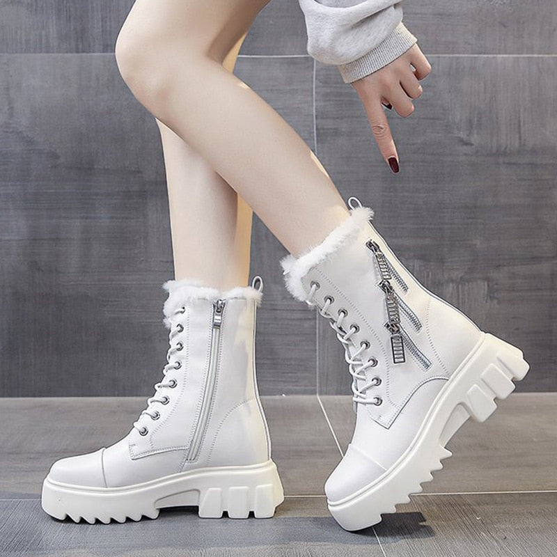 flowersverse Ankle Boots For Women New Brand Snow Boots Fashion Warm Winter Boots Women Solid Square Heel Shoes Woman Thigh High Boots