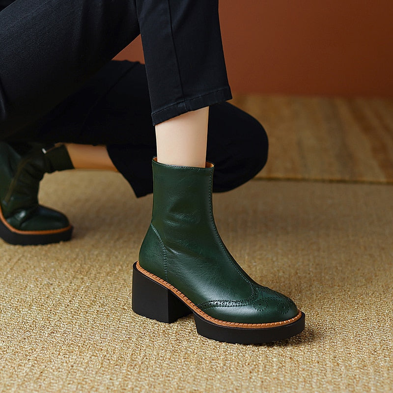 flowersverse Autumn Winter Women Boots Round Toe Chunky Heel Women Shoes Solid Ankle Boots Platform Shoes Retro Bullock Chelsea Boots