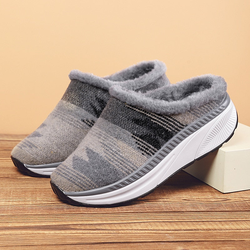 Amozae Winter Plus Velvet Women Half Slippers Plus Size Cotton Slippers Ladies Fashion Casual Outdoor Home Thick Bottom Warm Shoes