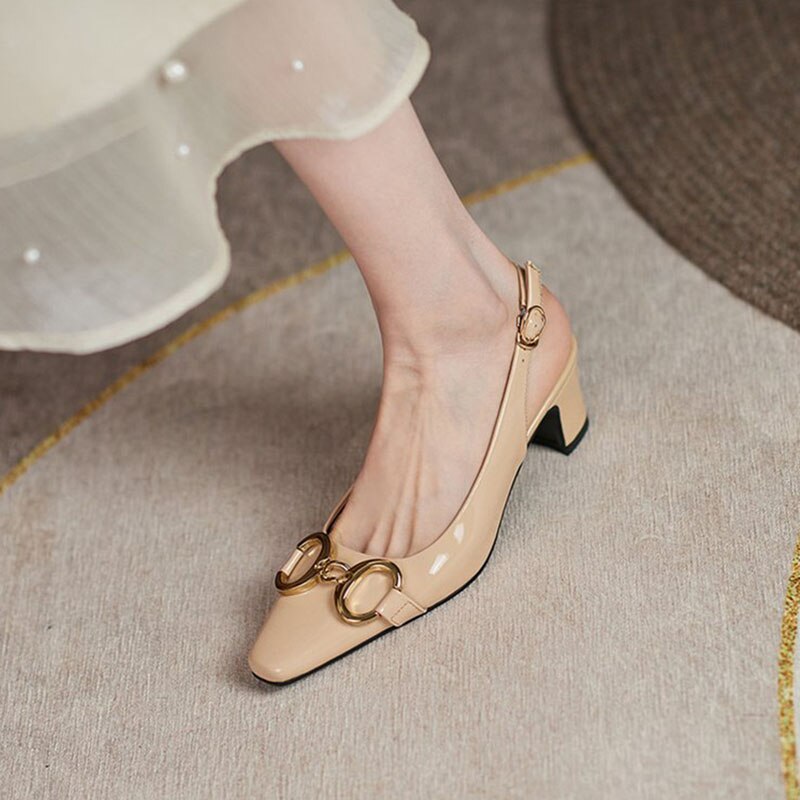 Amozae Patent Leather Ladies Sandals Summer Concise Pointed Buckle Women's Shoes Fashionable Elegant Shallow Mouth Female Stiletto