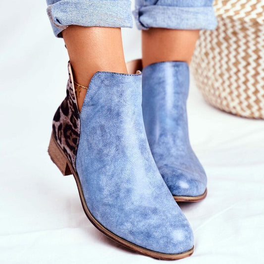 Amozae Women Vintage Leopard Ankle Boots 2022 Woman Retro PU Leather Low Heels Ladies Shoes Women's Zip Female Short Boots Plus Size 43