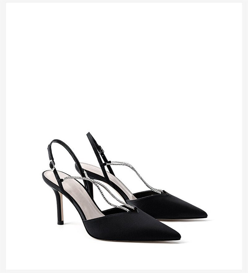 Amozae Ladies Pumps Pointed Toe High Heel Narrow Band Luxury Shallow Party Women Sandals Summer Fashion Weave Solid Female Shoes