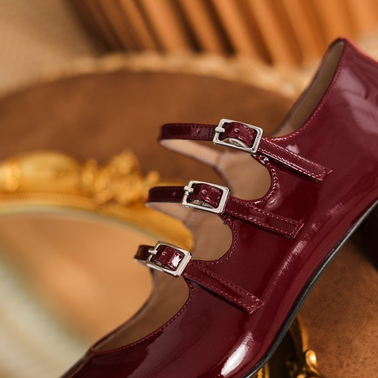 flowersverse - Spring/summer Mary Jane Shoes Patent Leather Woman Shoe French Square Toe Thick Heel Shoes Women Buckle Strap Commute Pumps