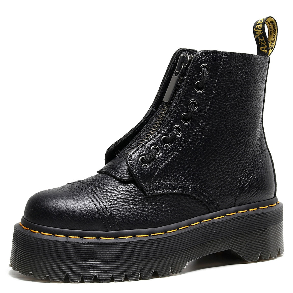 Amozae Women Platform Boots Ladies Genuine Leather Combat Boot Female Motorcycle Zipper Winter Height Ankle Boots Zapatos Mujer Shoes