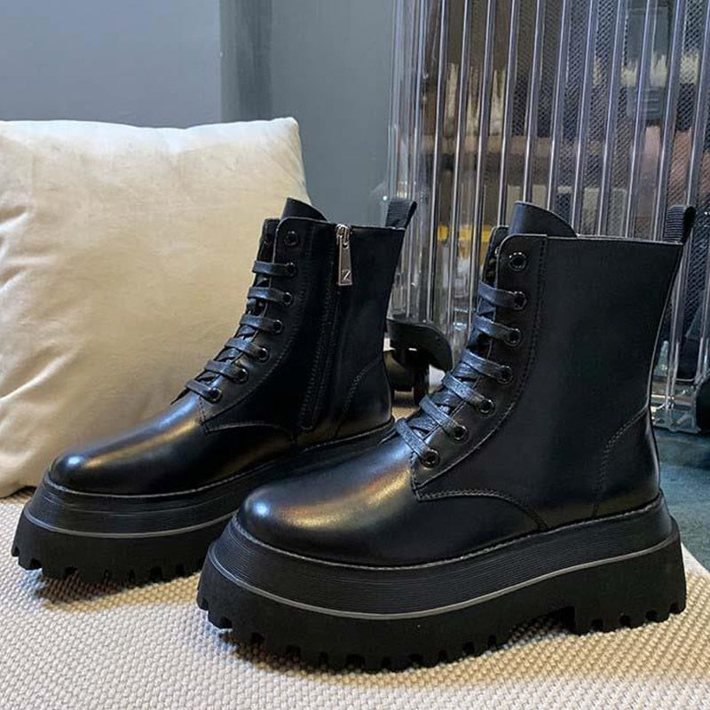 flowersverse New Women Boots Zipper No Slip Fashion Mid Calf Boots Woman Casual Sports Shoes Female Winter Platform Heel Ladies Shoes