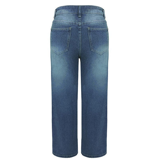 Women's Jeans High Waist Loose Fashion Wide Leg Pants XL Fashion Slender Pants Women's Rising Retreat Street Pants Cotton