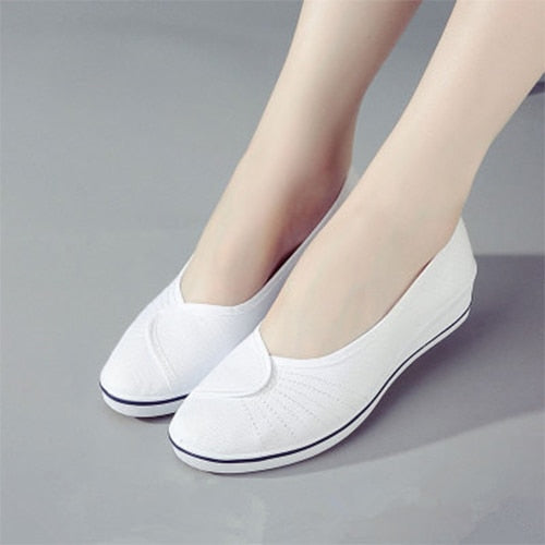 Amozae Women Canvas Loafers New Woman Casual Vulcanized Ladies White Shoes Women's Fashion Wedges Female Comfortable Footwear