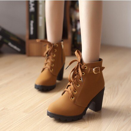 Amozae 2022 New Spring Winter Women Pumps Boots High Quality Lace-Up European Ladies Shoes PU High Heels Boots Fast Delivery