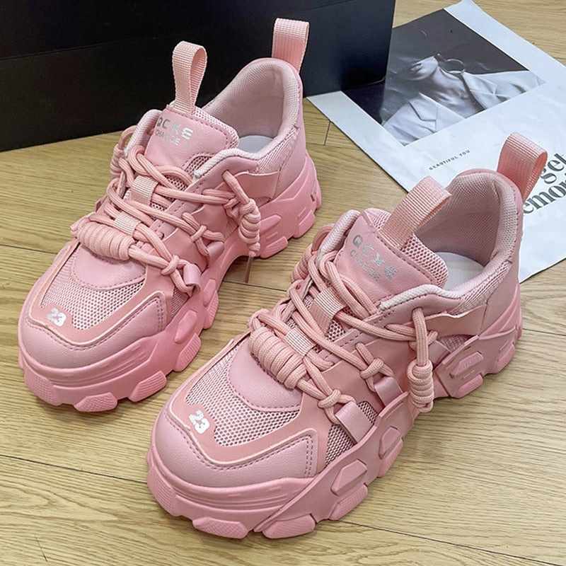 Black Friday Amozae Fashion Chunky Sneakers Women Vulcanized Shoes Lace Up Platform Sneakers Casual Shoes Women Flats Breathable Lady Sport Shoes