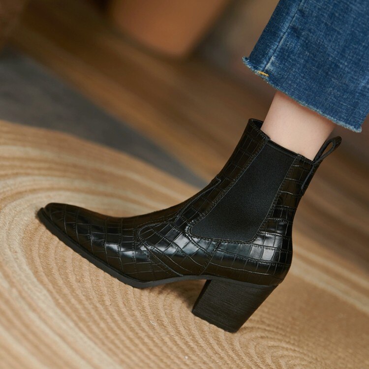 flowersverse New Autumn/Winter Women's Boots Pointed Toe Chunky Heel Short Boots Elastic Sleeve Boots Shoes For Women High Heels 34-42