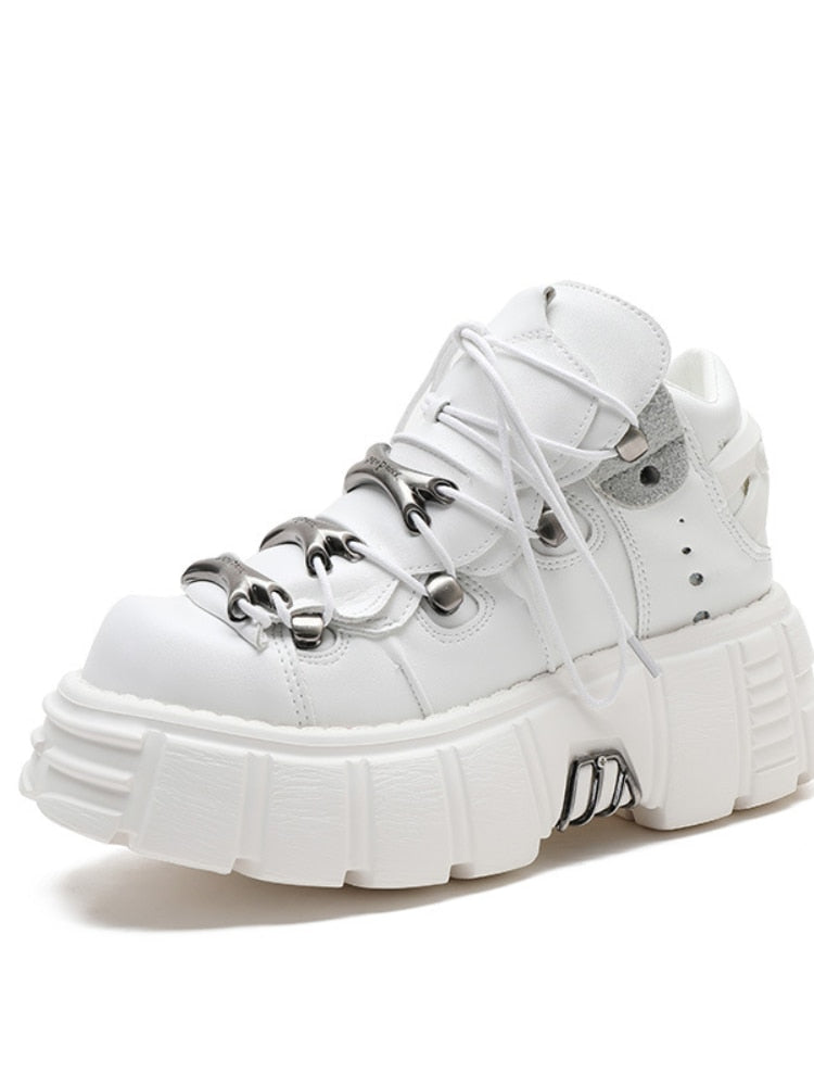 Thanksgiving flowersverse Punk Style Women Sneakers Lace-Up 6CM Platform Shoes Woman Creepers Female Casual Flats Metal Decor Tenis Feminino