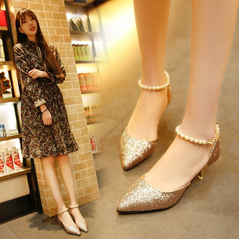 flowersverse Pointed toe Pearl High heels shoes Female Fashion hollow with Sandals Paillette of the Thin Breathable shoes Women Pumps