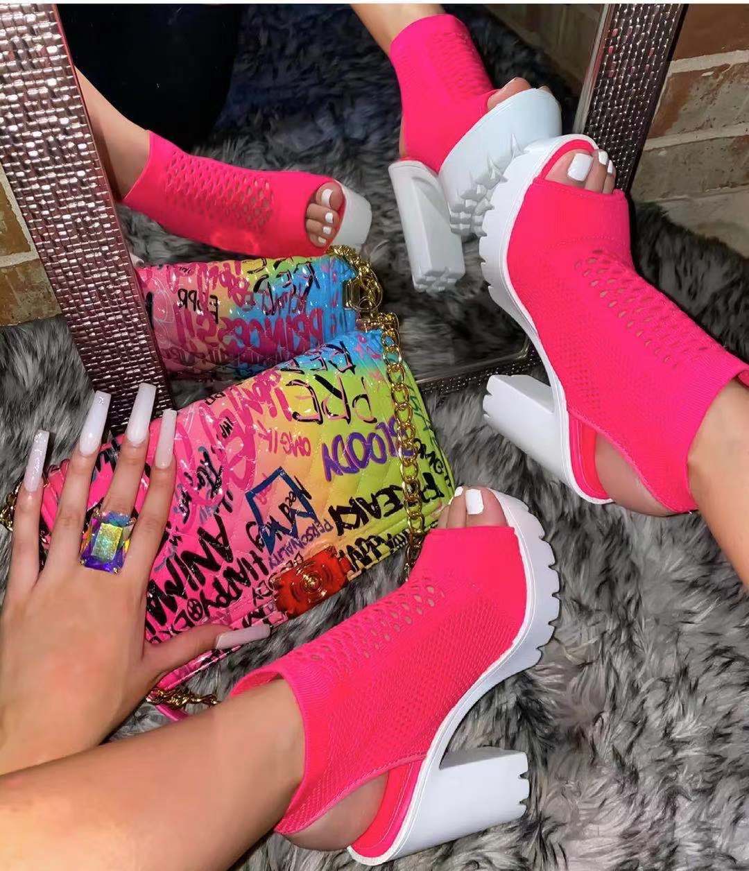 Amozae 2022 Summer New Fish Mouth Thick Heels High Heels Fashion Sandals Large Size Deodorant Breathable Women's Sandals 36-43