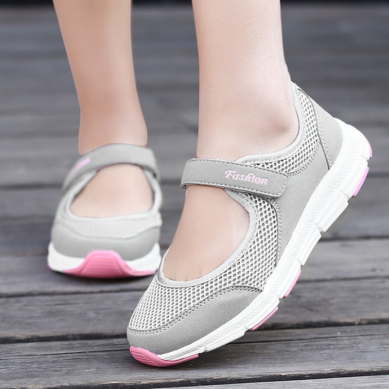 flowersverse New Women Flats Spring Summer Ladies Mesh Flat Shoes Women Soft Breathable Sneakers Women Casual Shoes White Nurse Shoes