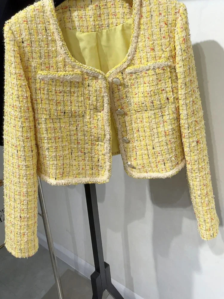 flowersverse Spring New French Design Fashion Sweet Tweed Jacket Women Luxury Woolen Short Coats Outwear Casacos chaqueta mujer