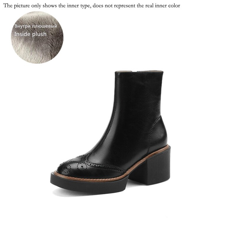 flowersverse Autumn Winter Women Boots Round Toe Chunky Heel Women Shoes Solid Ankle Boots Platform Shoes Retro Bullock Chelsea Boots