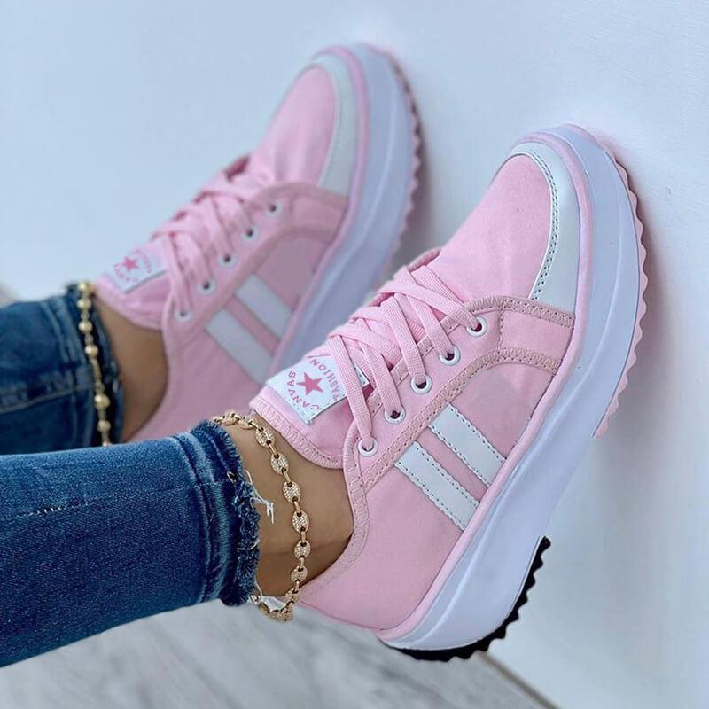 Amozae 2022 Summer Platform Women's Canvas Sneakers Casual Running Walking Ladies Shoes Flat Platform Round Toe Increasing Footwear