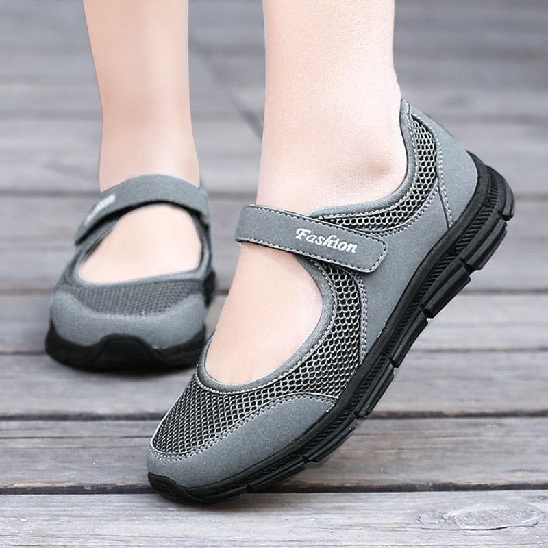 flowersverse New Women Flats Spring Summer Ladies Mesh Flat Shoes Women Soft Breathable Sneakers Women Casual Shoes White Nurse Shoes
