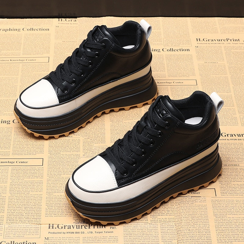 Amozae 7Cm High Platform Shoes Wedge Sneakers Chunky Shoes Platform For Women Genuine Leather Women Casual Shoes Winter Fur Flats