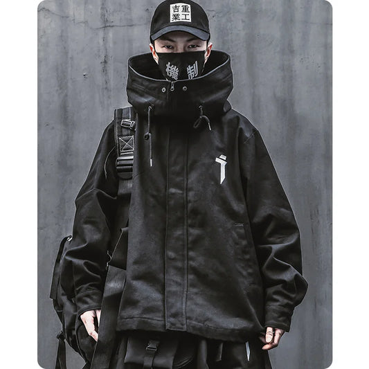 flowersverse - Men Japanese Harajuku Sweatshirt Oversize Hoodie Long Cloak Hip Hop Gothic Outwear Streetwear Techwear Coat Tops Clothes