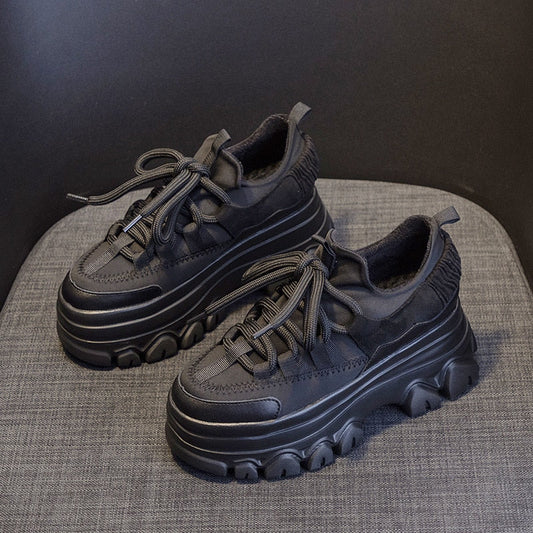 Amozae 9Cm Platform Wedge Sneakers Genuine Leather Women Shoes Chunky Sneakers For Female Spring Autumn Warm Fur Winter Shoes