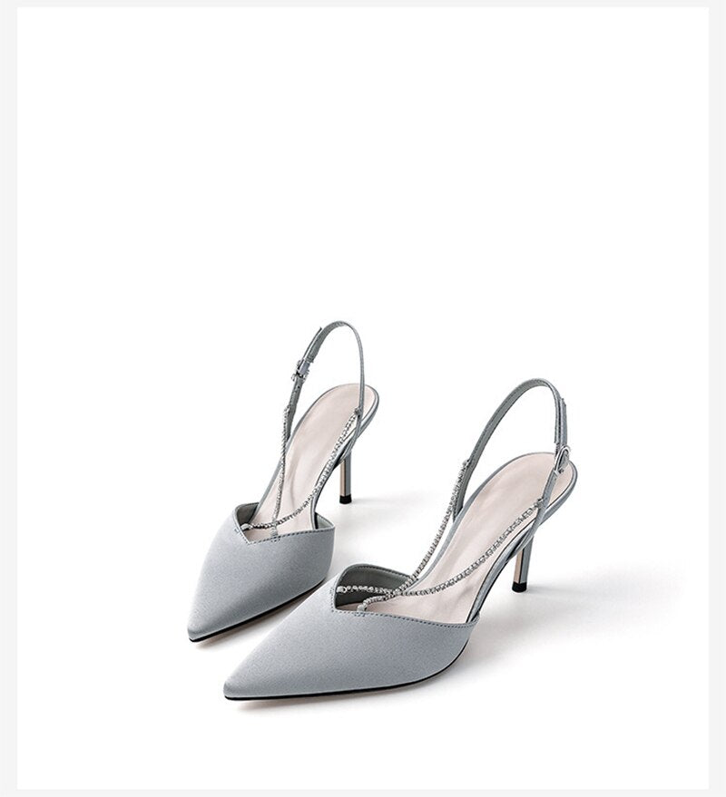 Amozae Ladies Pumps Pointed Toe High Heel Narrow Band Luxury Shallow Party Women Sandals Summer Fashion Weave Solid Female Shoes