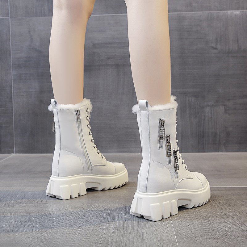 flowersverse Ankle Boots For Women New Brand Snow Boots Fashion Warm Winter Boots Women Solid Square Heel Shoes Woman Thigh High Boots