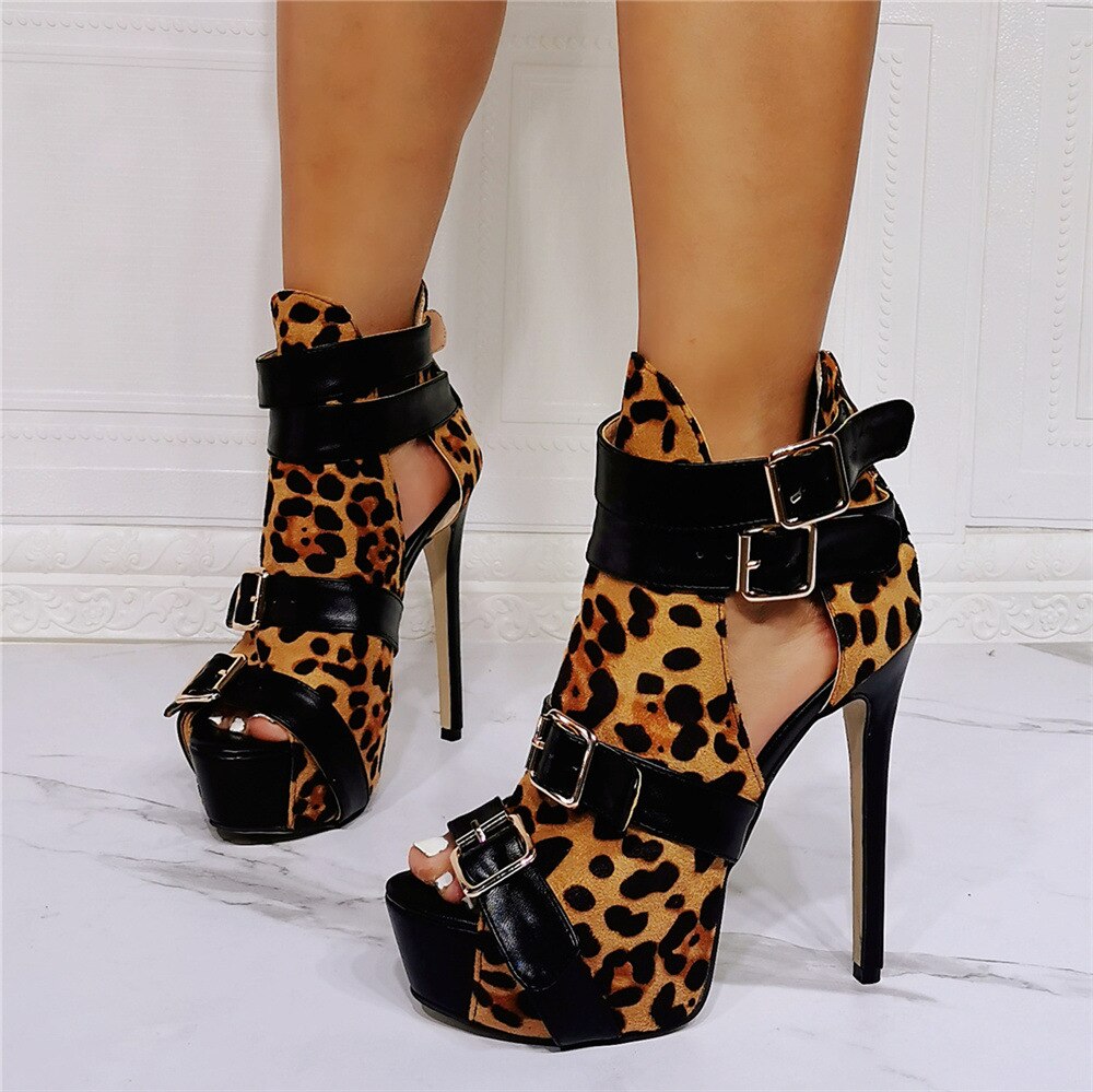Amozae Luxury Brand Design Big Size 34-47 Leopard Customized Women Shoes Woman Punk High Heels Shoes Women Summer Boots Sandals