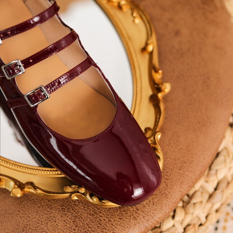 flowersverse - Spring/summer Mary Jane Shoes Patent Leather Woman Shoe French Square Toe Thick Heel Shoes Women Buckle Strap Commute Pumps