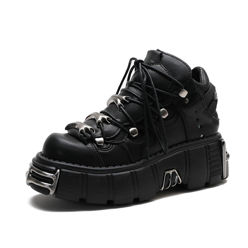 Thanksgiving flowersverse Punk Style Women Sneakers Lace-Up 6CM Platform Shoes Woman Creepers Female Casual Flats Metal Decor Tenis Feminino
