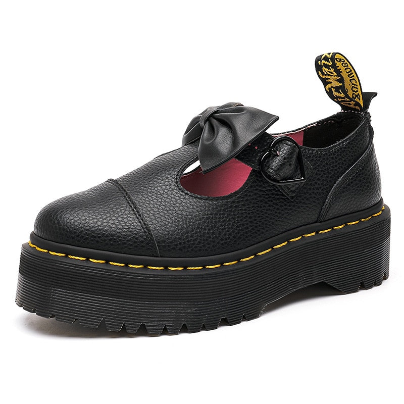 Amozae Women Genuine Leather Platform Shoes Thick Bottom Mary Jane Footwear College Style Lolita Ladies Sports Shoes Female Sneakers 43